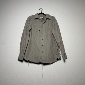 Magellan Button Up Khaki Shirt Collared Distress Design Ripped Men L Streetwear